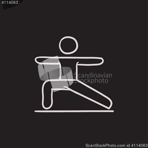 Image of Man practicing yoga sketch icon.