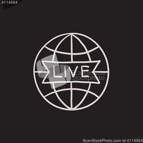 Image of Globe with live sign sketch icon.