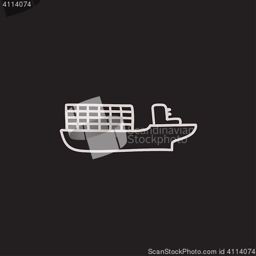 Image of Cargo container ship sketch icon.