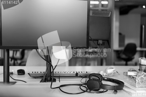 Image of closeup of monitor screen in office