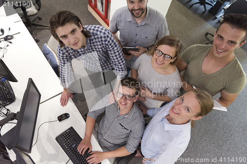 Image of startup business people group working as team to find solution