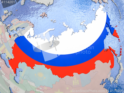 Image of Russia with flag on globe