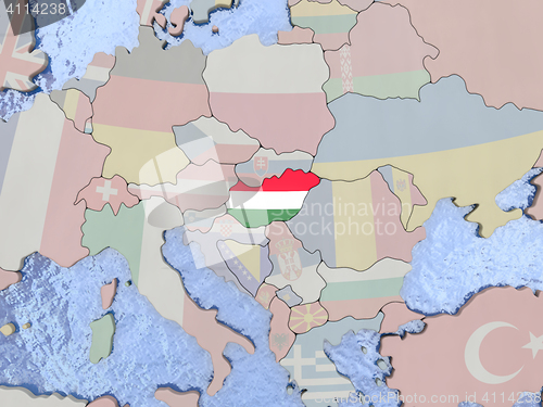 Image of Hungary with flag on globe