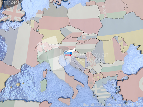 Image of Slovenia with flag on globe