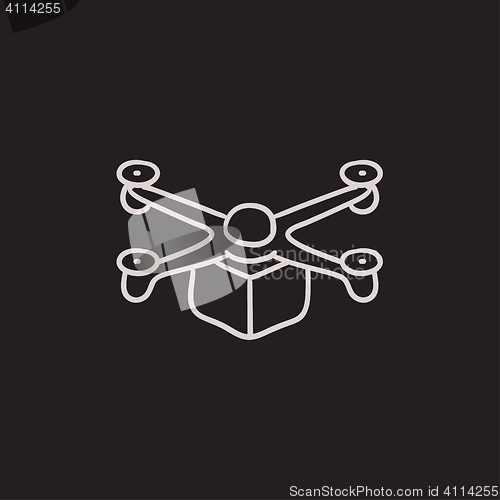 Image of Drone delivering package sketch icon.