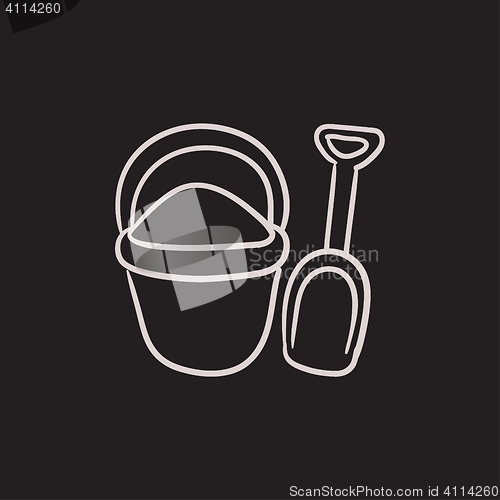 Image of Bucket and spade for children sketch icon.