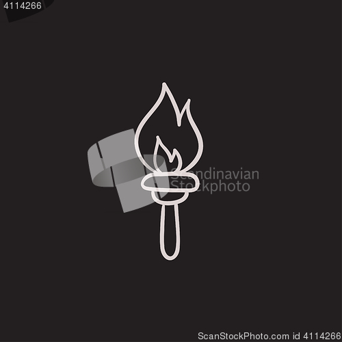 Image of Burning olympic torch sketch icon.