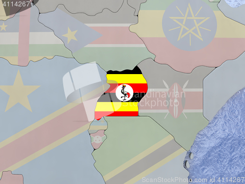 Image of Uganda with flag on globe