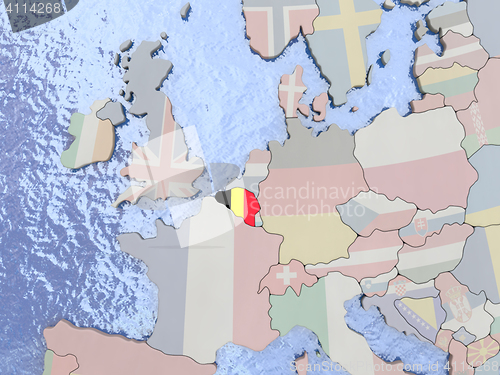 Image of Belgium with flag on globe