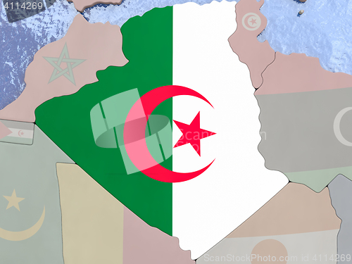 Image of Algeria with flag on globe