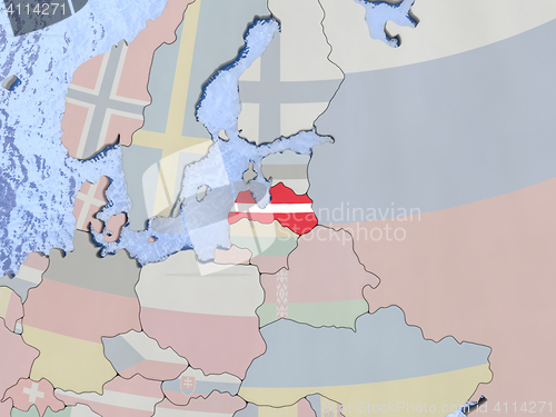 Image of Latvia with flag on globe