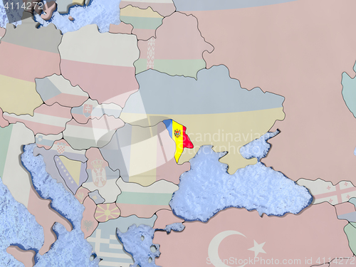 Image of Moldova with flag on globe