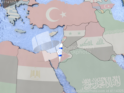 Image of Israel with flag on globe