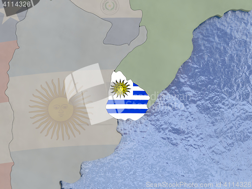 Image of Uruguay with flag on globe