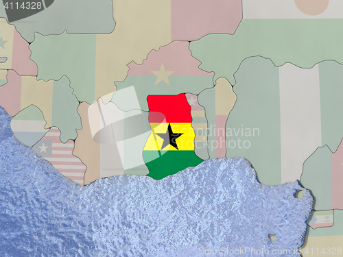 Image of Ghana with flag on globe