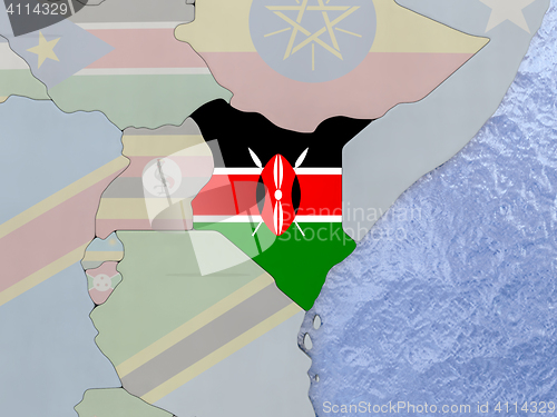 Image of Kenya with flag on globe