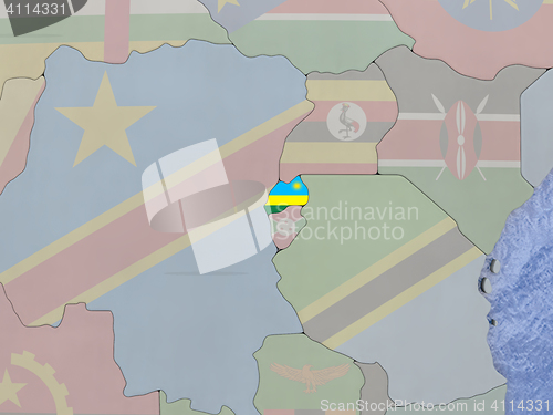 Image of Rwanda with flag on globe