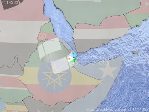 Image of Djibouti with flag on globe