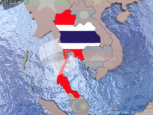 Image of Thailand with flag on globe