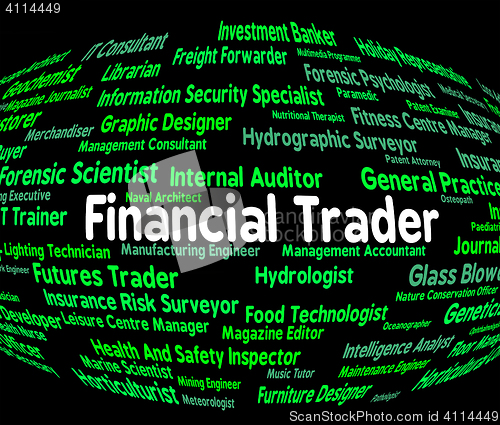 Image of Financial Trader Means Investment Words And Finances