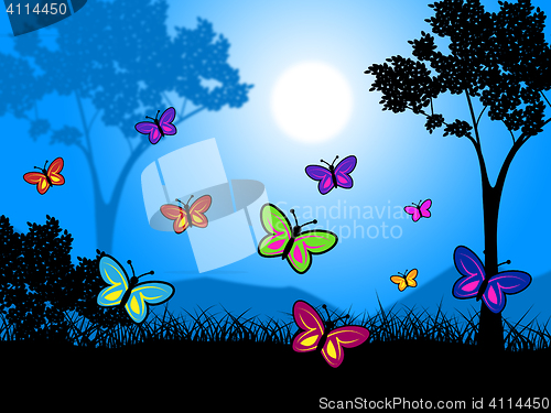 Image of Butterflies Nature Means Countryside Outdoors And Green