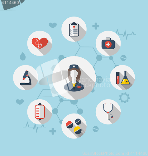 Image of Set trendy flat icons of medical elements and nurse