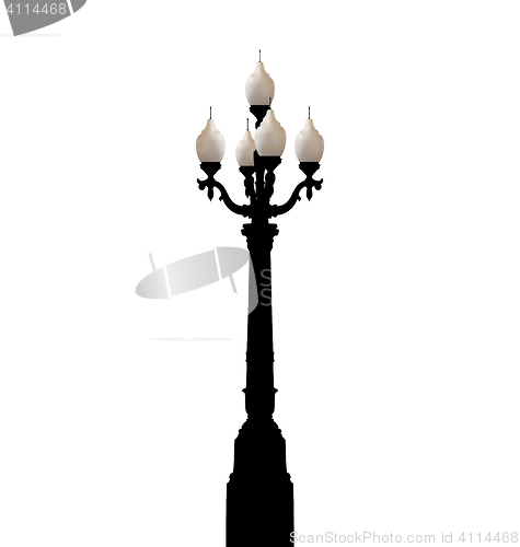 Image of Vintage forged lamppost isolated on white background 