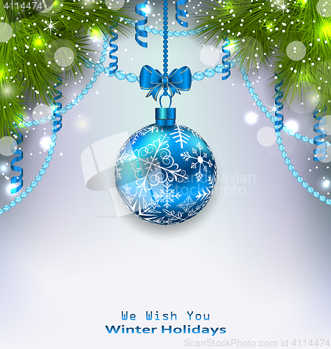 Image of Christmas Glass Ball, Fir Branches, Streamer