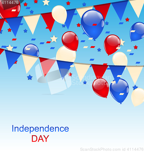 Image of American Greeting Card with Balloons and Bunting Flags