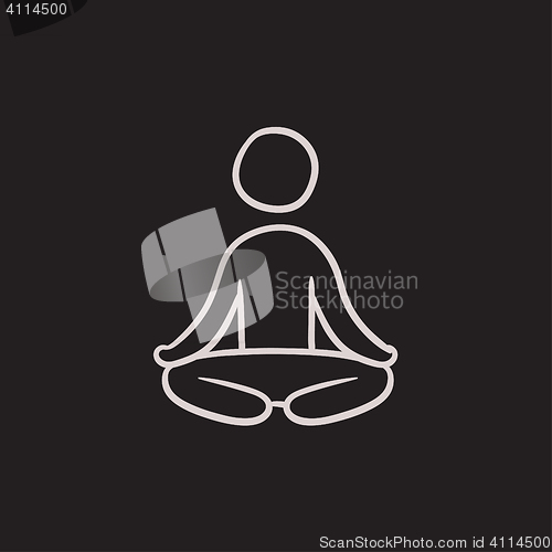 Image of Man meditating in lotus pose sketch icon.