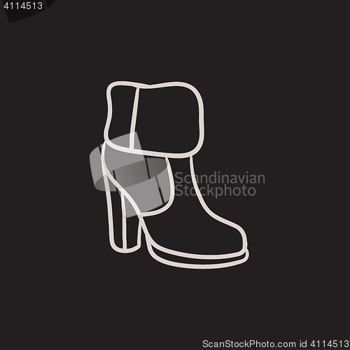 Image of High-heeled ankle boot with fur sketch icon.