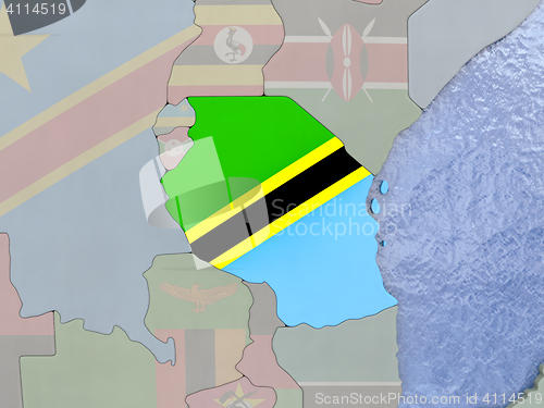 Image of Tanzania with flag on globe