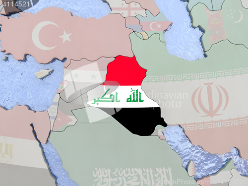 Image of Iraq with flag on globe