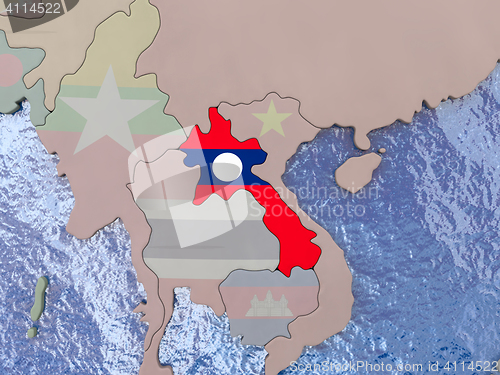Image of Laos with flag on globe