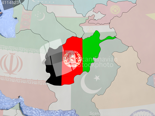 Image of Afghanistan with flag on globe