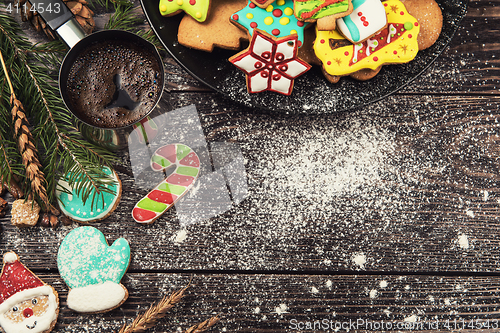 Image of Gingerbreads and coffee for new years or christmas