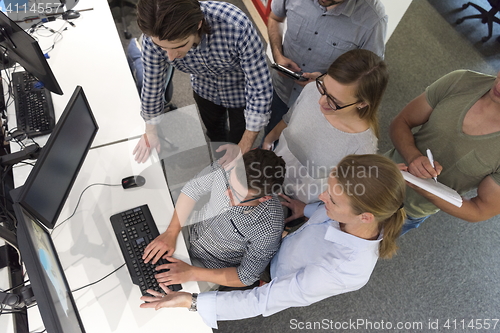 Image of startup business people group working as team to find solution