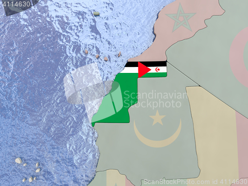 Image of Western Sahara with flag on globe