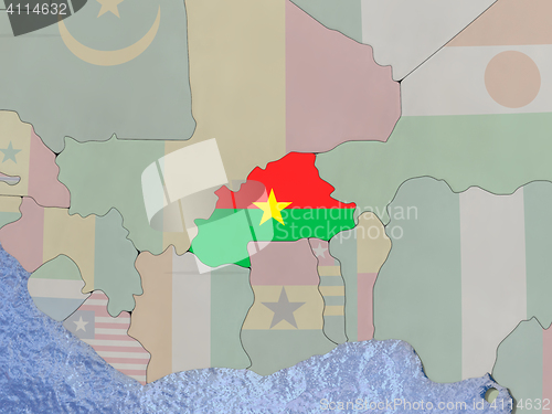 Image of Burkina Faso with flag on globe
