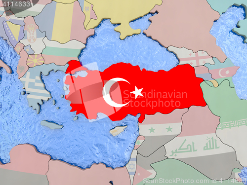 Image of Turkey with flag on globe