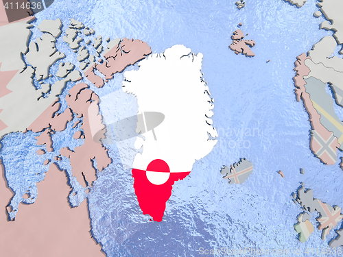 Image of Greenland with flag on globe