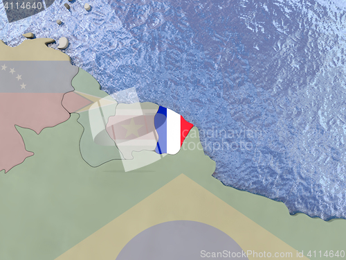 Image of French Guiana with flag on globe