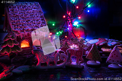 Image of Gingerbread house with lights