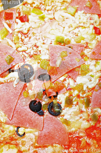 Image of Ham pizza closeup