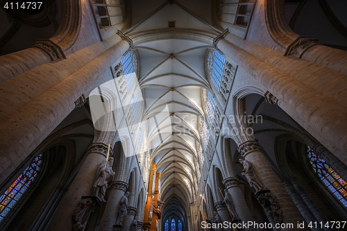 Image of BRUSSELS, BELGIUM-NOVEMBER 23, 2014: The Cathedral of St. Michael and St. Gudula, 1000 year old cathedral in the Capital