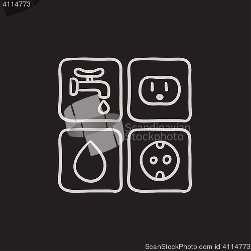 Image of Utilities signs electricity and water sketch icon.