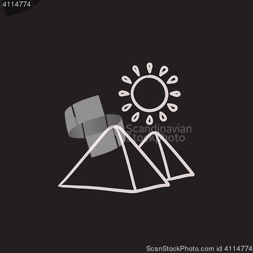 Image of Egyptian pyramids sketch icon.