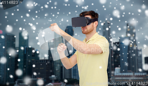 Image of man in virtual reality headset or 3d glasses