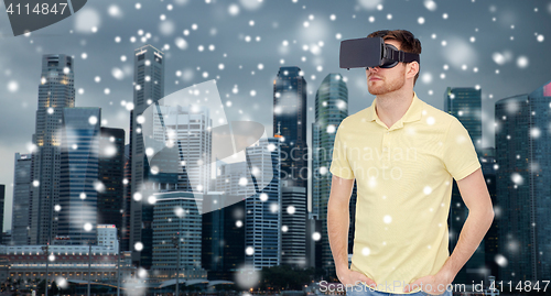 Image of man in virtual reality headset or 3d glasses