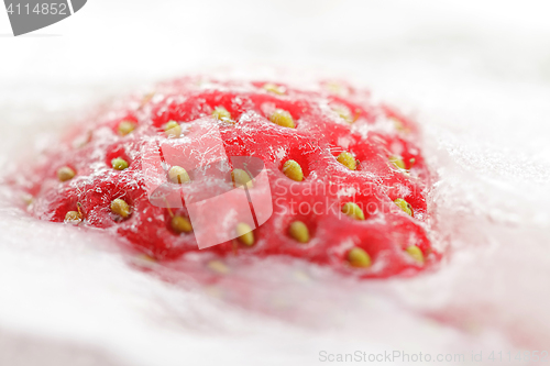 Image of Strawberry partially frosen in ice